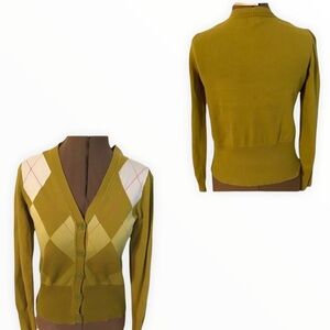 New York Company Green and Cream Button Cardigan Sweater Shirt Top